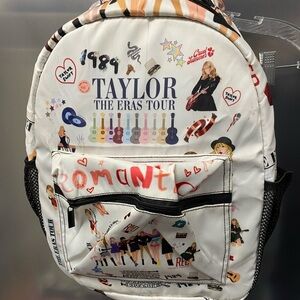 Taylor Swift White 'The Eras Tour' Printed Backpack with Colorful Graphics
